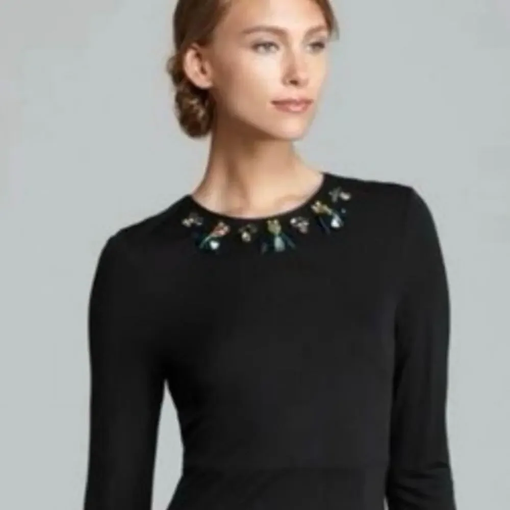 Tory Burch Black Deena Beetle‎ Embellished Rhinestone Rayon Stretch Dress Sz Xs